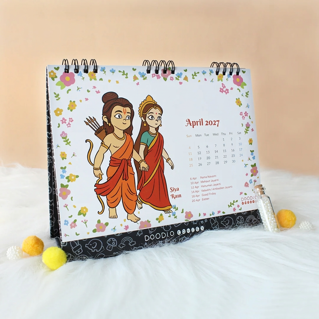 Hindu Gods Avatar Desk Calendar 2027 and Doodle Notebook Combo – Celebrate Faith & Creativity