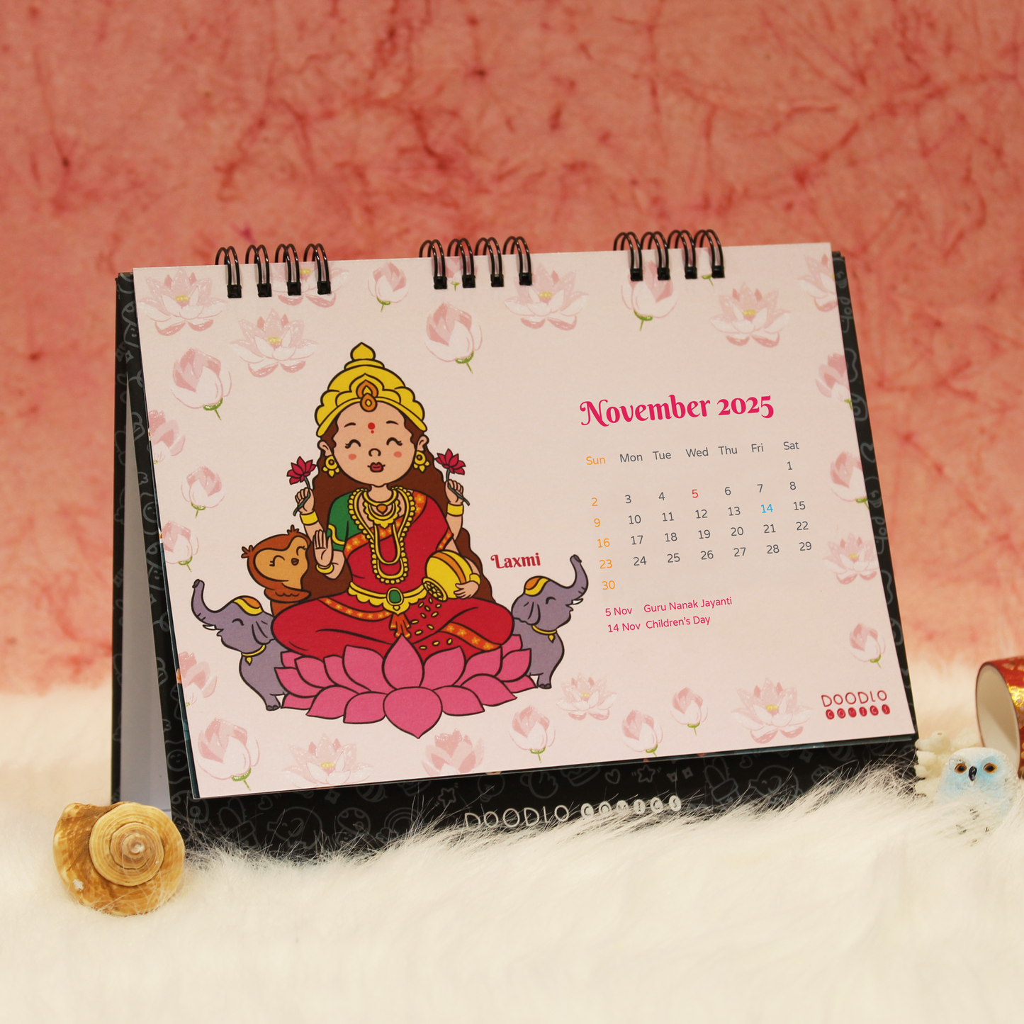 Laxmi mata doodle image on god desk calendar