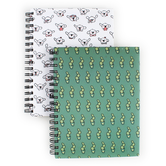 Set of 2 doodle art spiral notebooks with doodle cover emojis
