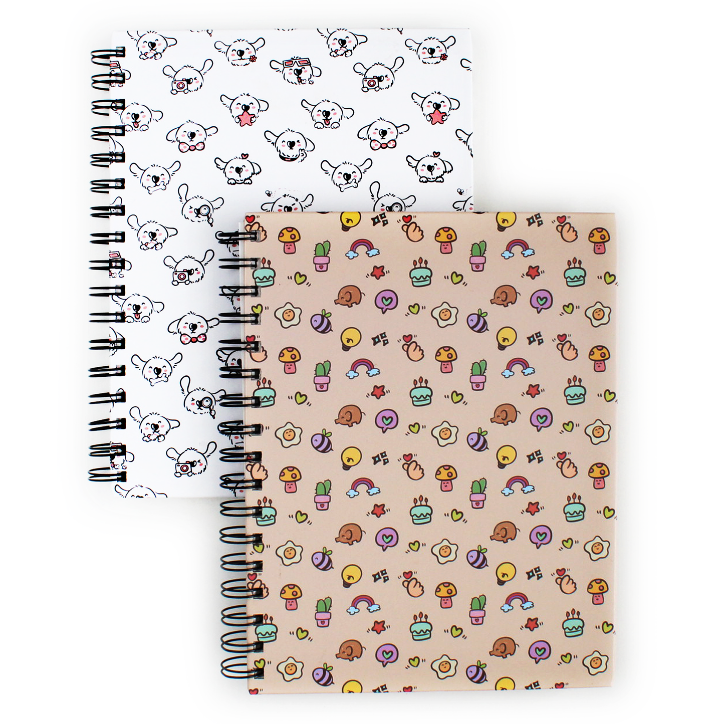 Set of 2 doodle art spiral notebooks with doodle cover emojis
