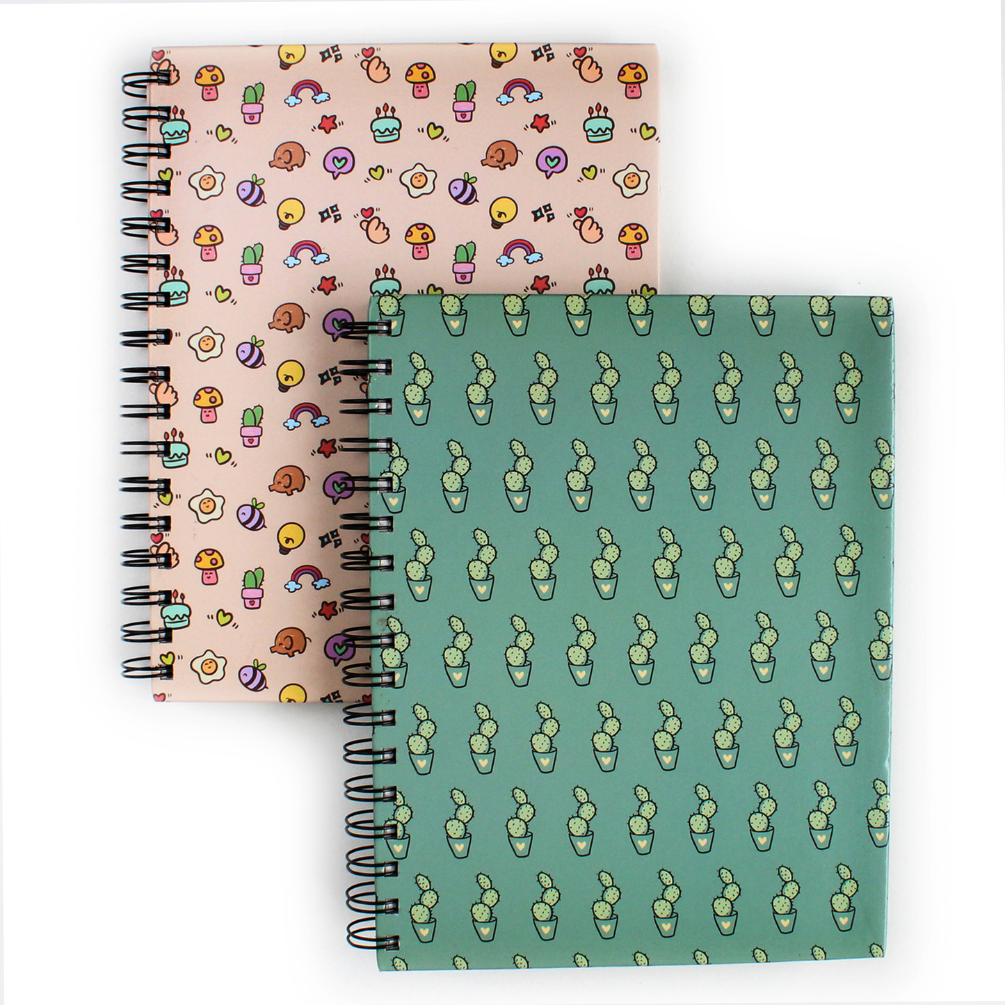 Set of 2 doodle art spiral notebooks with doodle cover emojis