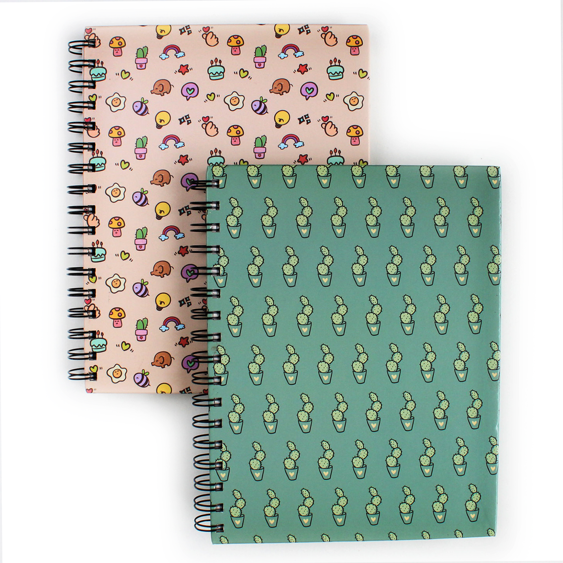 Set of 2 doodle art spiral notebooks with doodle cover emojis