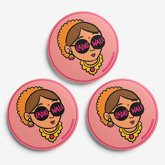 “Cute pink doodle badges with Ladki Wale text and stylish illustration”