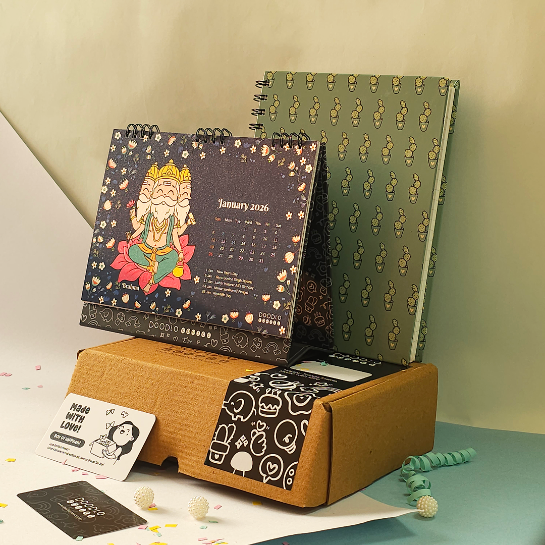 Hindu God Avatar Desk Calendar 2026 and Doodle Notebook Combo – Celebrate Faith & Creativity