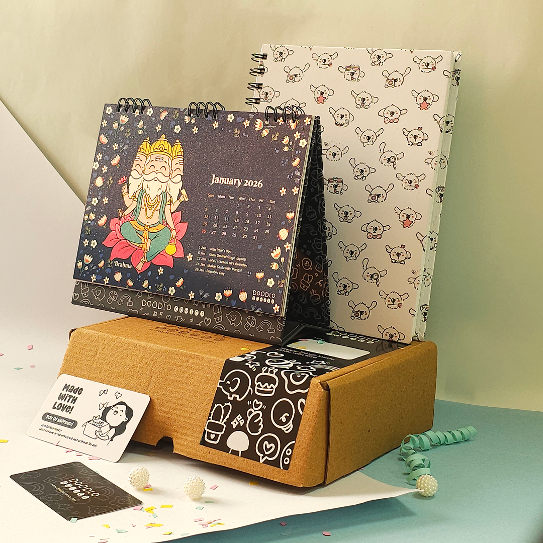 Hindu God Avatar Desk Calendar 2026 and Doodle Notebook Combo – Celebrate Faith & Creativity