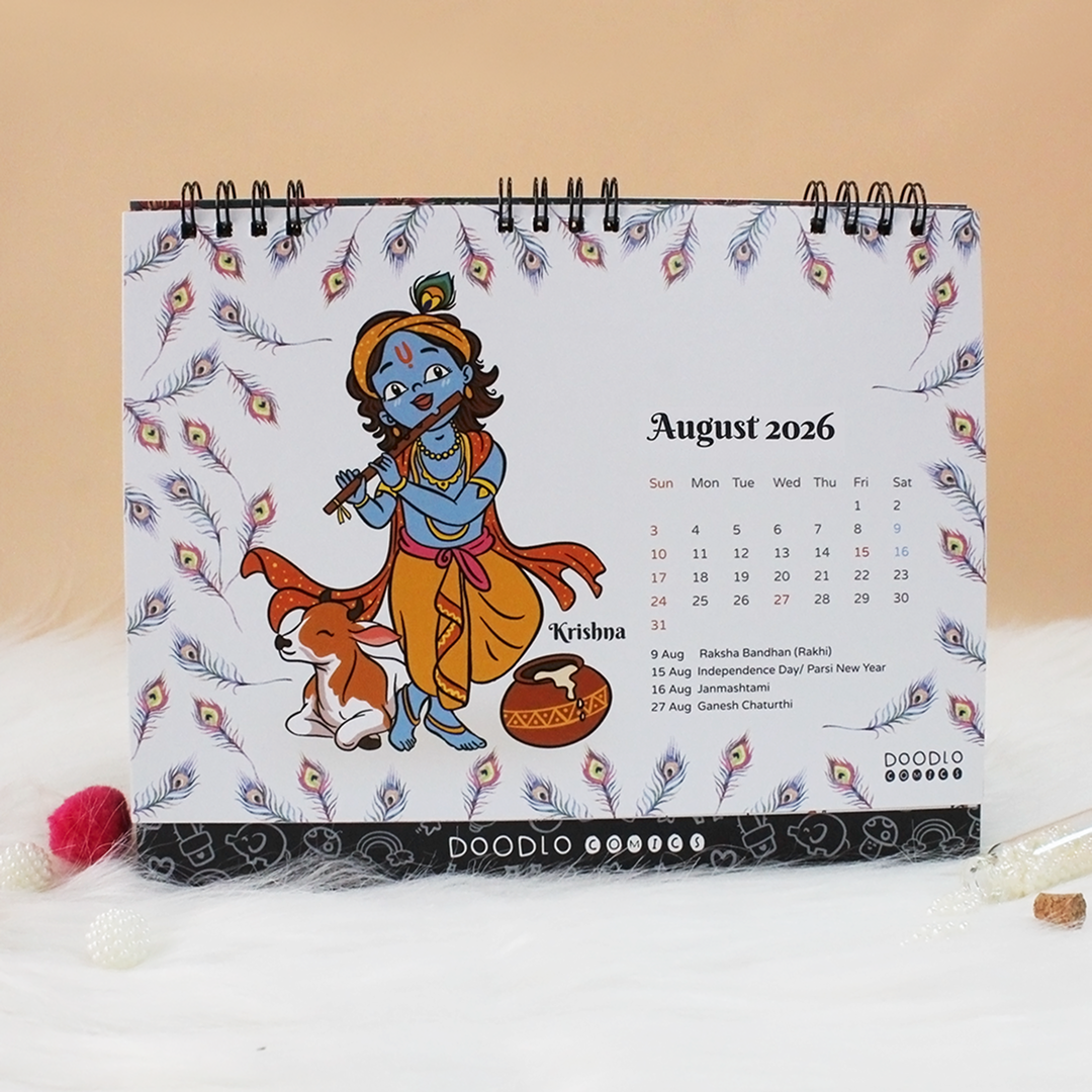 Illustrated Hindu Calendar 2026 | 12 God Avatar Calendar 2026 | Spiral Desk Calendar | Corporate Desk Calendar | Mini Calendar