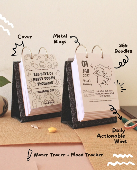 Ruled Notebook + Black & White Calendar 2027 Combo Set | 365 Days Happy Thoughts  | Your Daily Dose of Positivity & Creativity