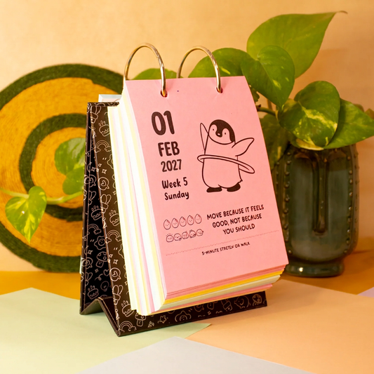 Premium Desk Calendar 2027 | 365 Days Happy Doodle Thoughts Calendar | 2027 Desktop Calendar | 13x22cm | Aesthetic Table calendar | Black and White, Colorful Pages