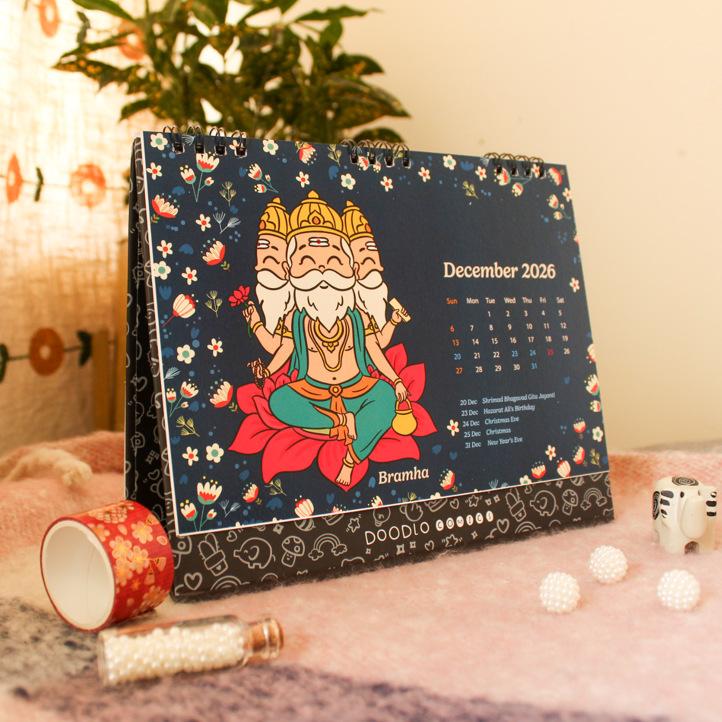 Illustrated Hindu Gods Calendar 2026 | 12 Months Divine Calendar | Religious Calendar 2026 | Divine Spiral Desk Calendar | Corporate Desk Calendar