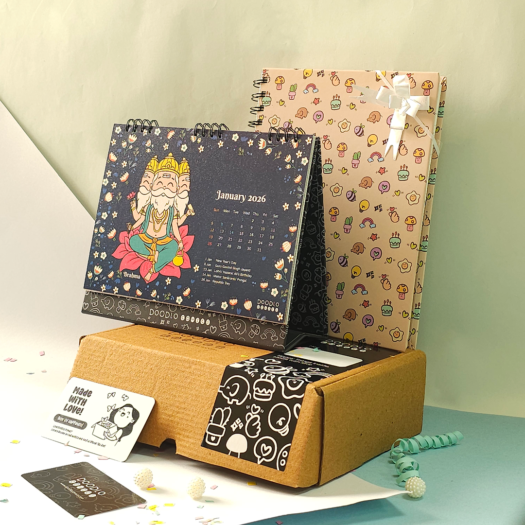 Hindu God Avatar Desk Calendar 2026 and Doodle Notebook Combo – Celebrate Faith & Creativity