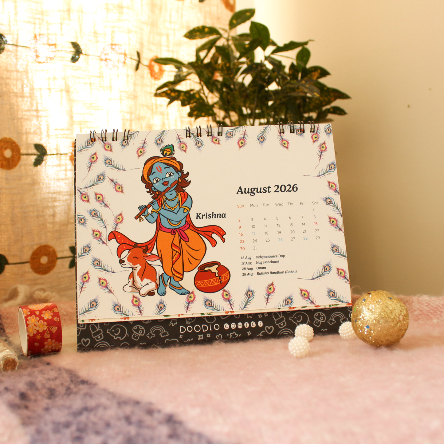 Illustrated Hindu Gods Calendar 2026 | 12 Months Divine Calendar | Religious Calendar 2026 | Divine Spiral Desk Calendar | Corporate Desk Calendar
