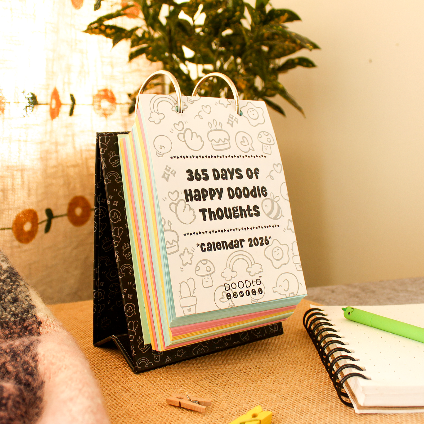 Premium Desk Calendar 2026 | 365 Days Happy Doodle Thoughts Calendar | 2026 Desktop Calendar | 13x22cm | Aesthetic Table calendar | Black and White, Colorful Pages