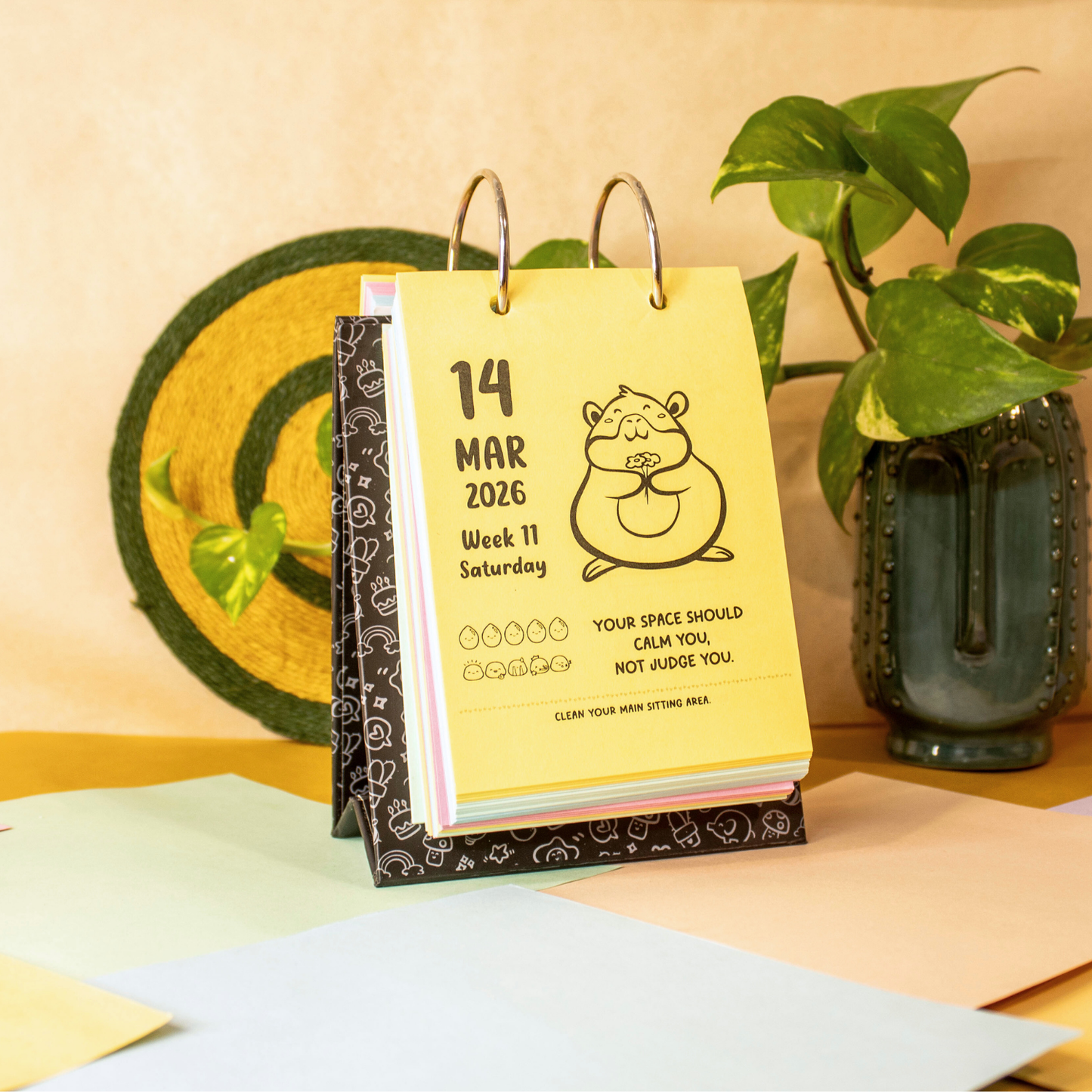 Premium Desk Calendar 2026 | 365 Days Happy Doodle Thoughts Calendar | 2026 Desktop Calendar | 13x22cm | Aesthetic Table calendar | Black and White, Colorful Pages