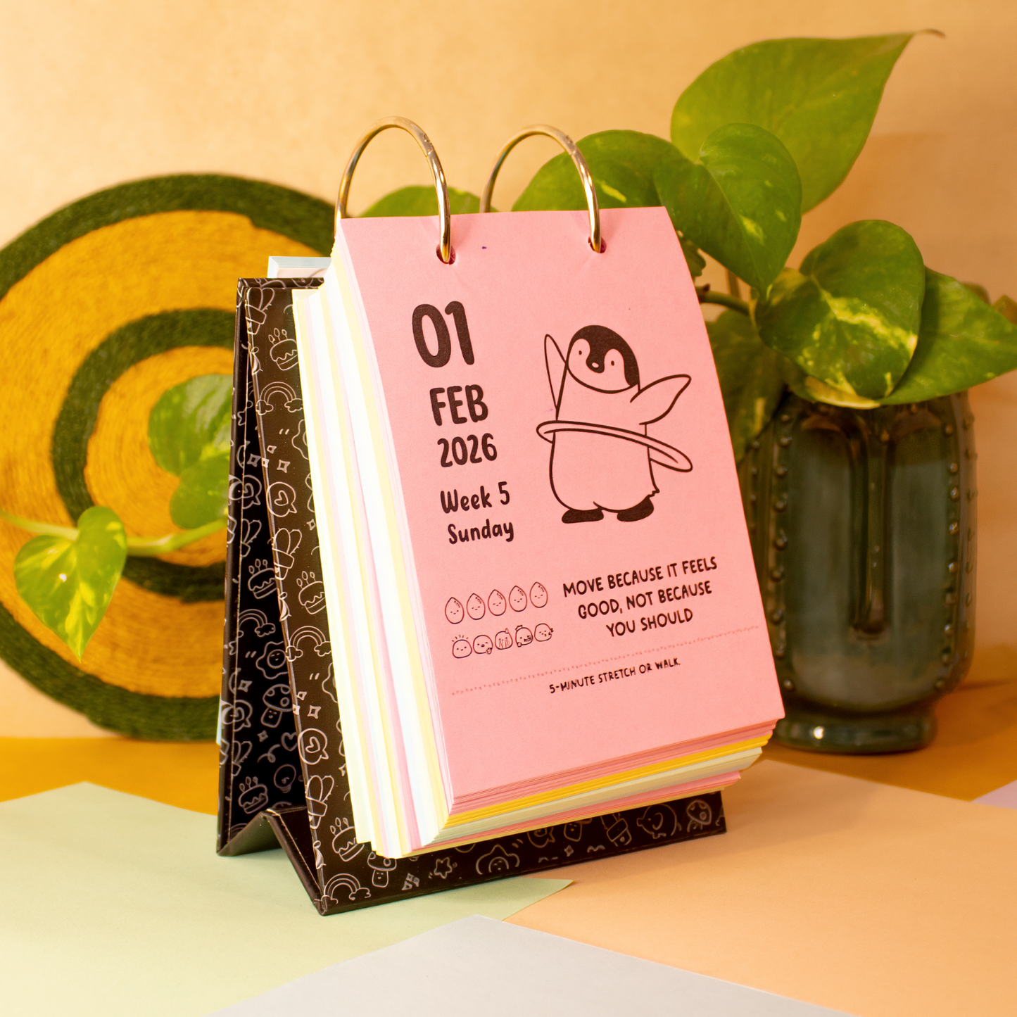 Premium Desk Calendar 2026 | 365 Days Happy Doodle Thoughts Calendar | 2026 Desktop Calendar | 13x22cm | Aesthetic Table calendar | Black and White, Colorful Pages