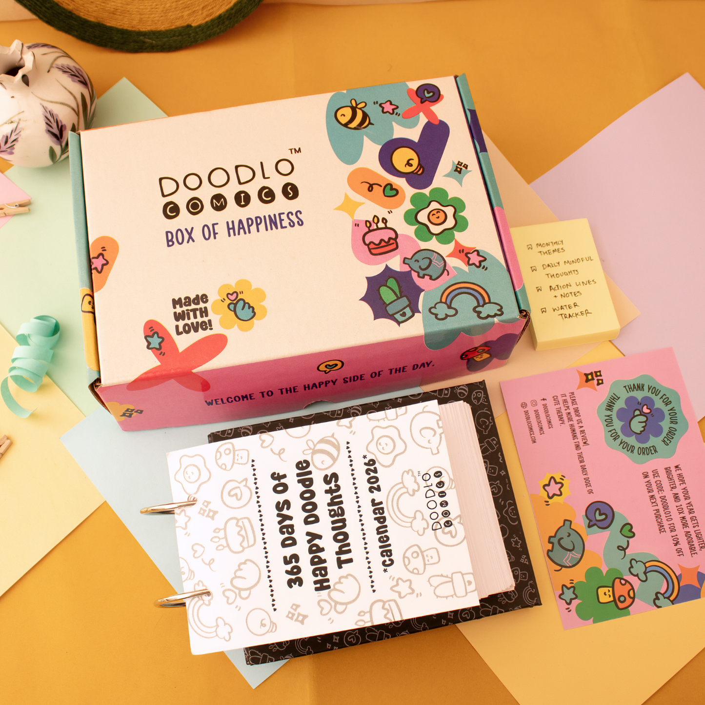 Premium Desk Calendar 2026 | 365 Days Happy Doodle Thoughts Calendar | 2026 Desktop Calendar | 13x22cm | Aesthetic Table calendar | Black and White, Colorful Pages