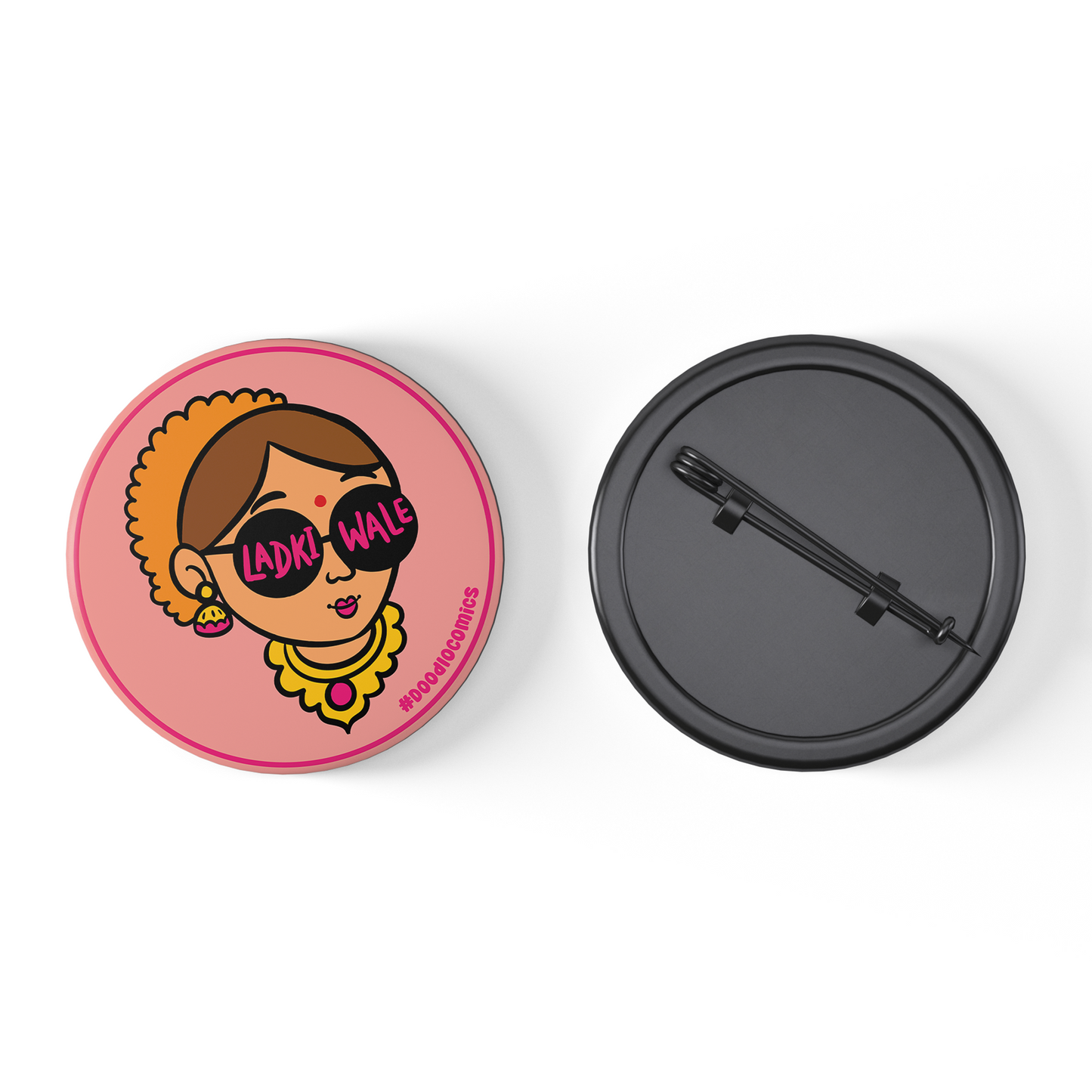 Ladki Wale Doodle Pin Badges – Team Bride Edition | Perfect for Weddings, Bachelor Parties & Events | 56mm