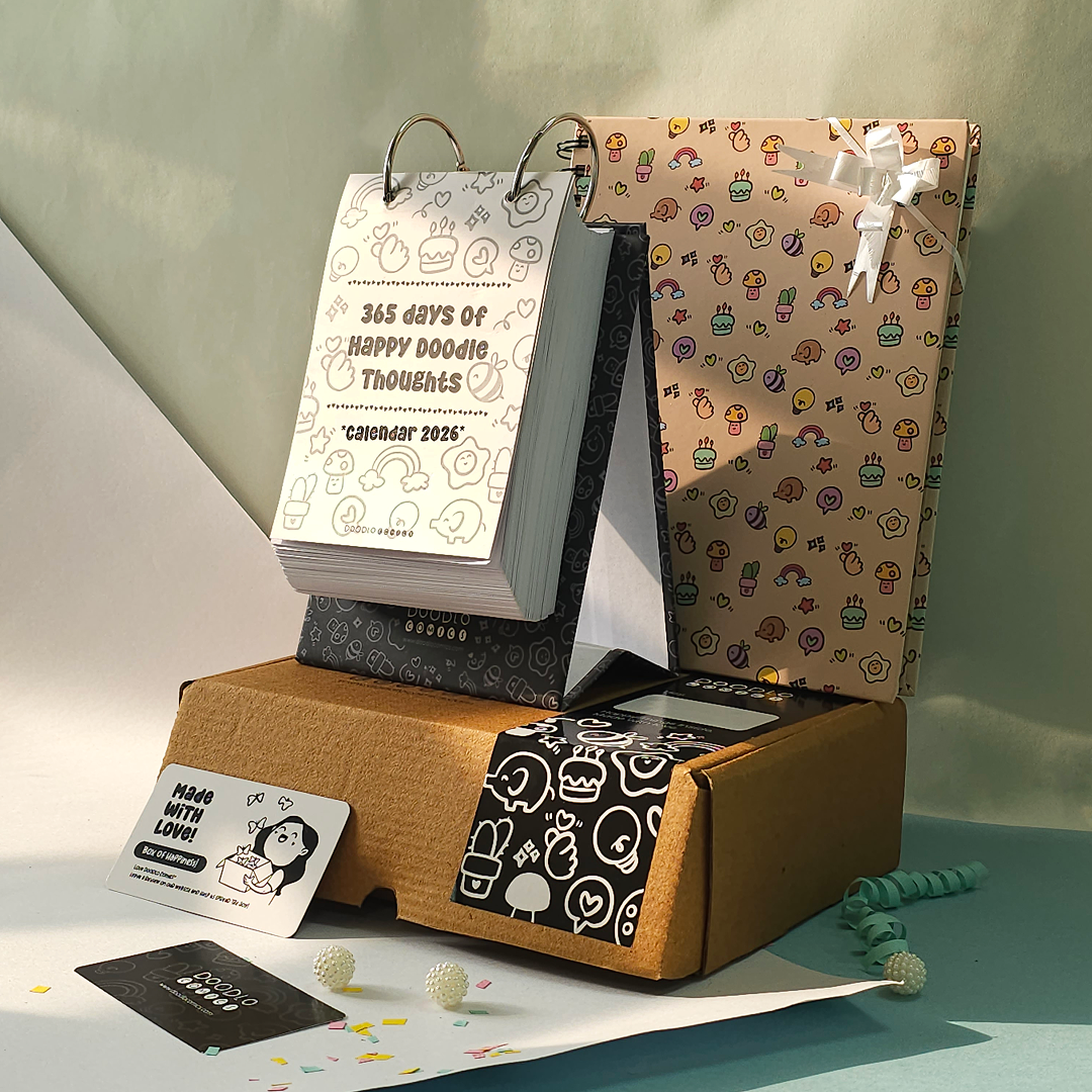 Ruled Notebook + 2026 Black & White Calendar Combo Set | 365 Days Happy Thoughts  | Your Daily Dose of Positivity & Creativity