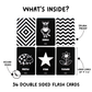 36 double-sided flash cards with illustrations of a zebra, beetle, star, flower