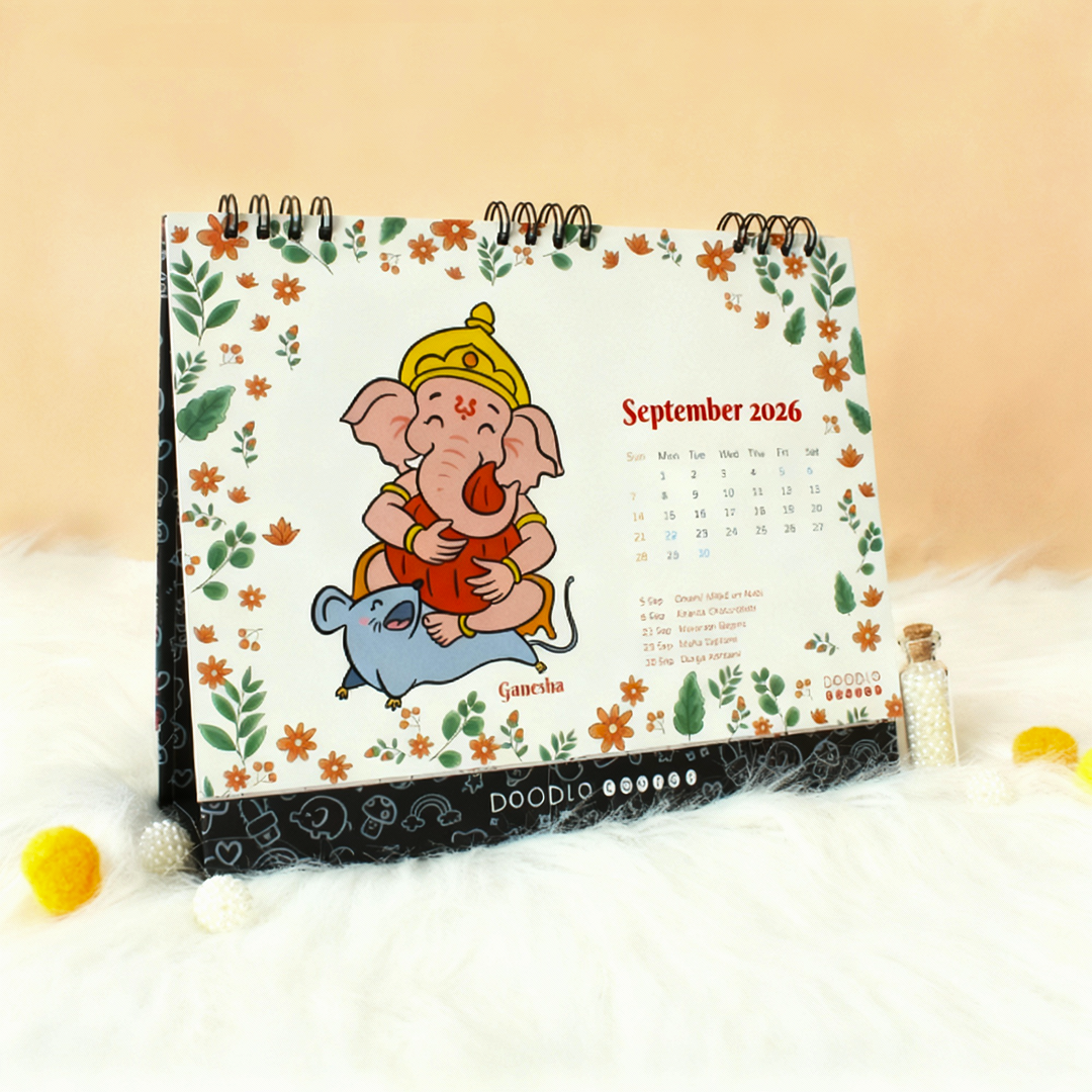 Hindu God Avatar Desk Calendar 2026 and Doodle Notebook Combo – Celebrate Faith & Creativity