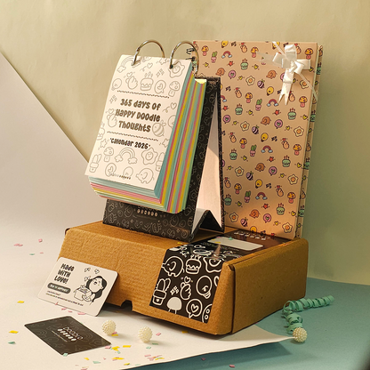 365 Days Happy Thoughts Colorful Calendar & Doodle Notebook Combo 2026 | Your Daily Dose of Positivity & Creativity!