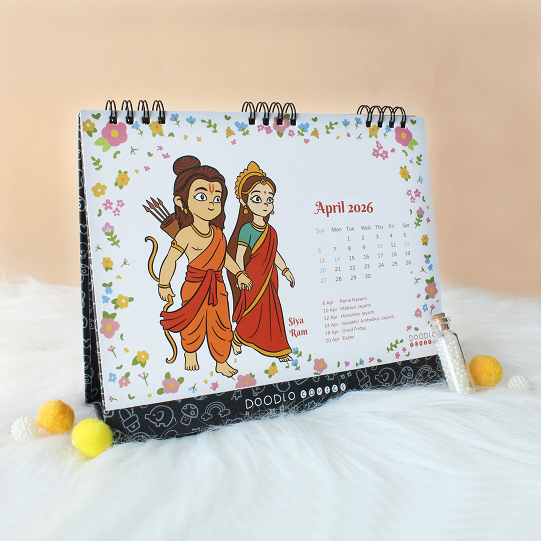 Hindu God Avatar Desk Calendar 2026 and Doodle Notebook Combo – Celebrate Faith & Creativity