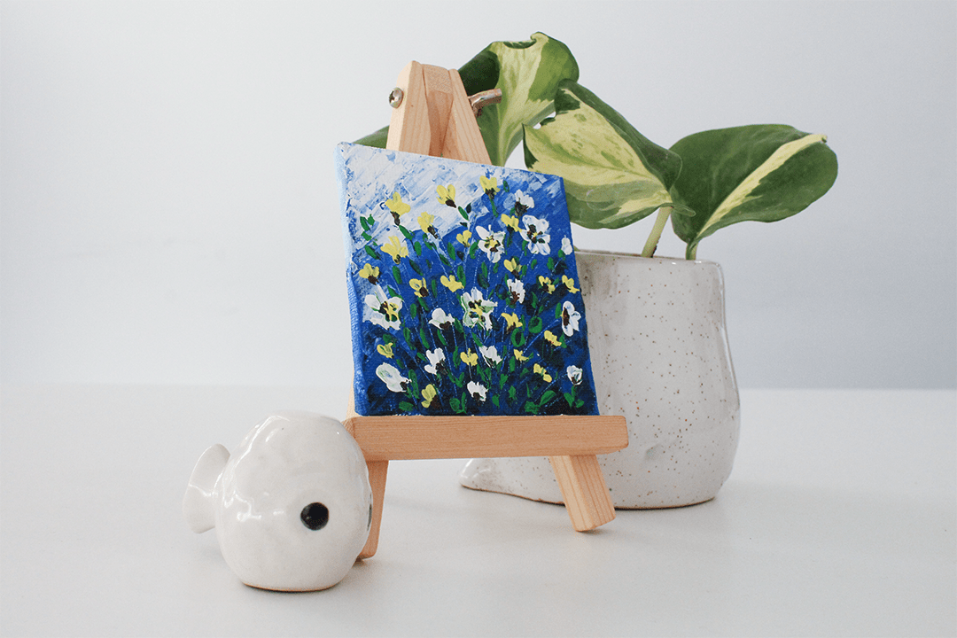 Wildflowers Miniature Painting with Easel Stand