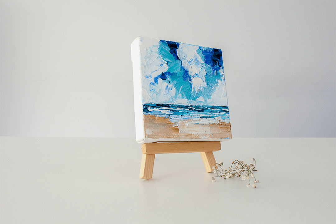 Ocean Horizon Miniature Painting With Mini Easel Stand