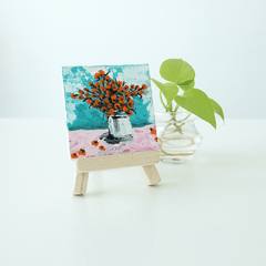 Bouquet of flowers in a mason Jar Miniature Painting with Easel Stand